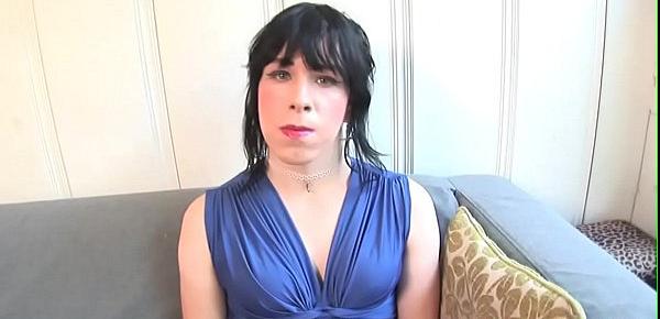  Sweet solo trans wanks cock on casting couch